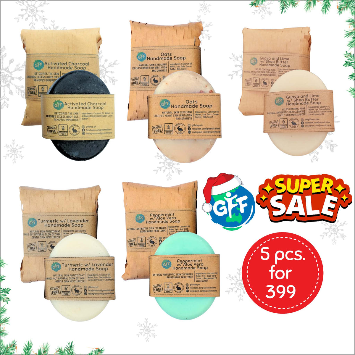 Super sale assorted natural handmade soaps (5 pieces)